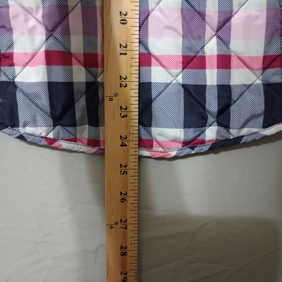 Crown & IVY Woman Pink Black Plaid Puffer Quilted Full Zip Vest XS Preppy Boho - Picture 6 of 6